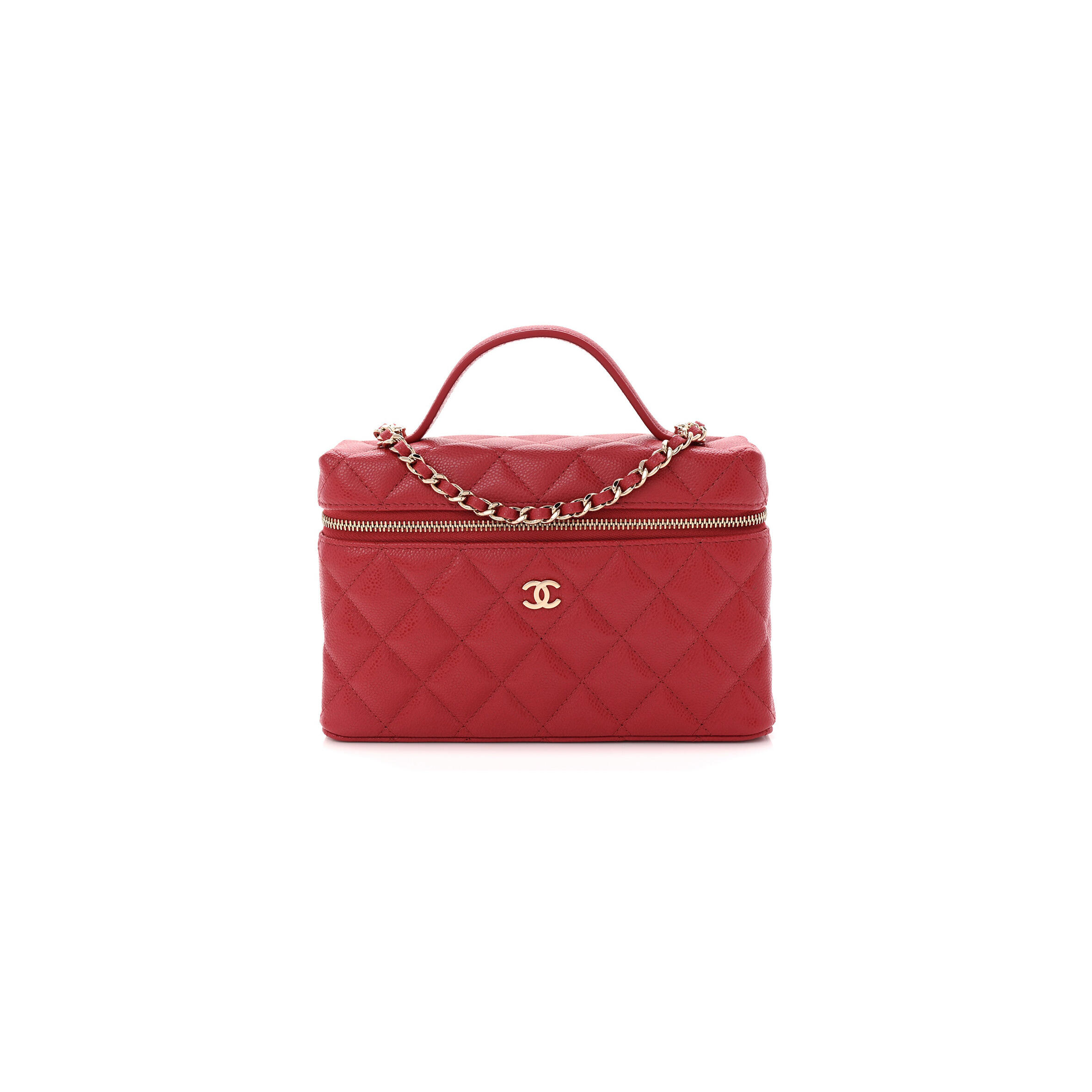 Ch**el master caviar quilted top handle slim vanity with chain red (19*11*5cm)